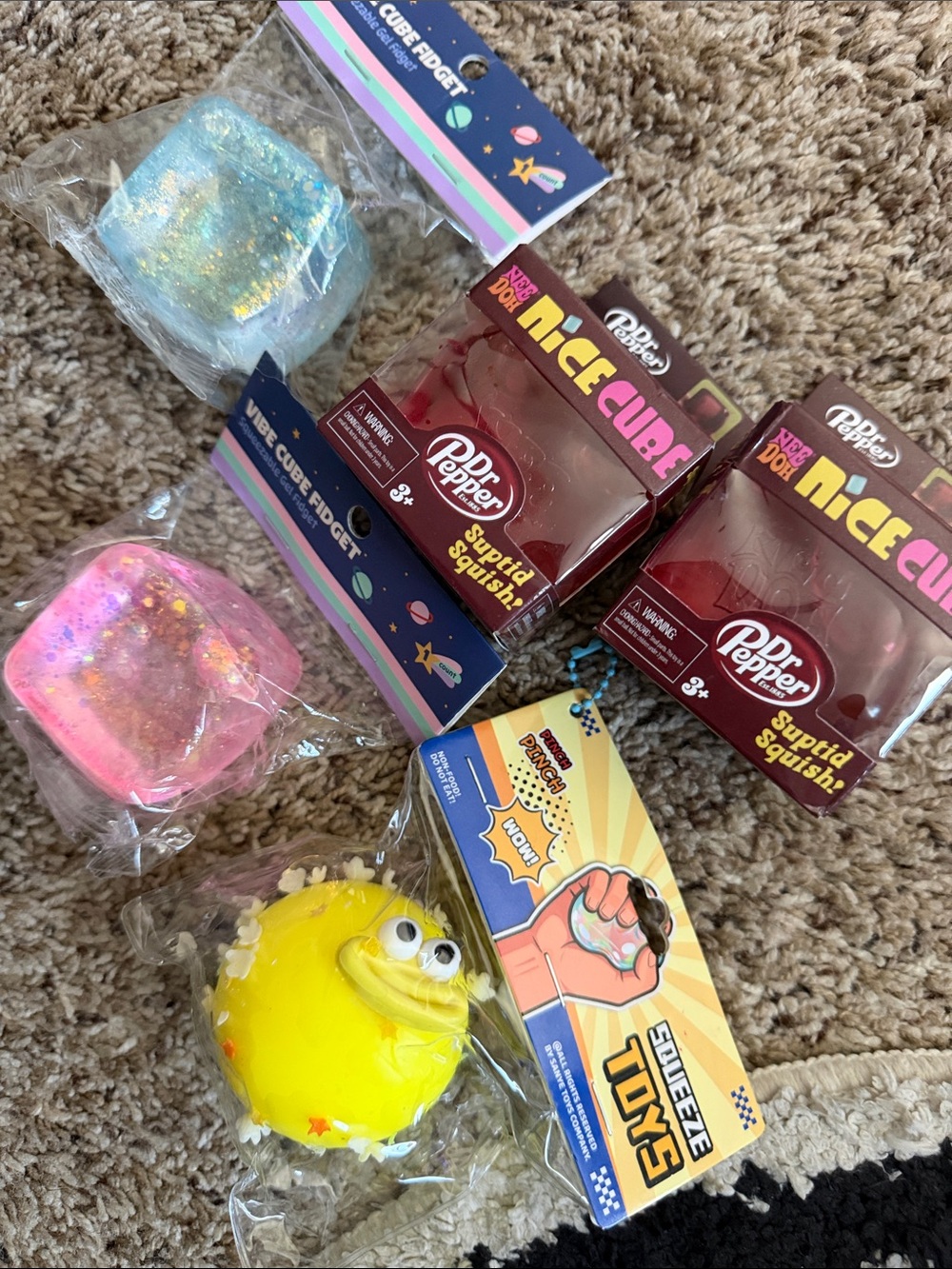Nice Cube Squish Toy - Red & Yellow Kids Fidget Squeeze Toy bundle
